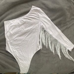 WHITE FRINGE BODYSUIT
